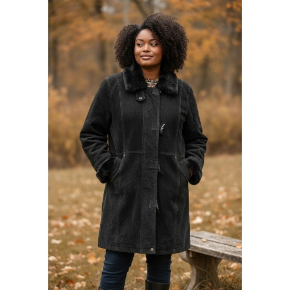 Vintage Black Leather Duffel Coat, Size Large, Atlantic Beach Leather Coat Works
